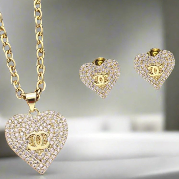 Jewelry Set, 2 Piece Necklace and Earrings Set, Logo Design, Luxury Fashion Accessories