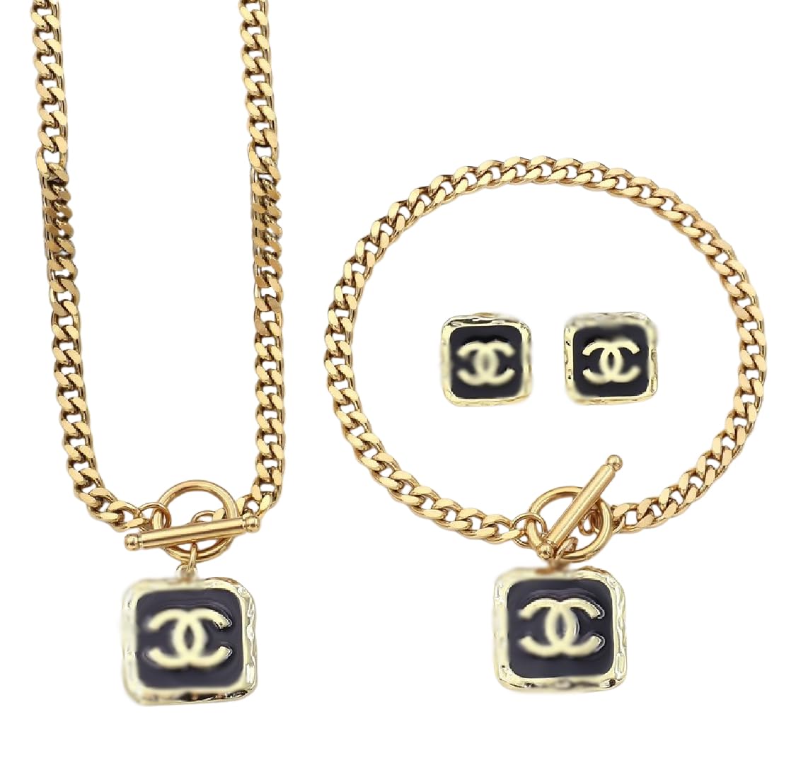 Jewelry Set, 3 Piece Necklace Earrings and Bracelet Set, Logo Design, Luxury Fashion Accessories, Designer set