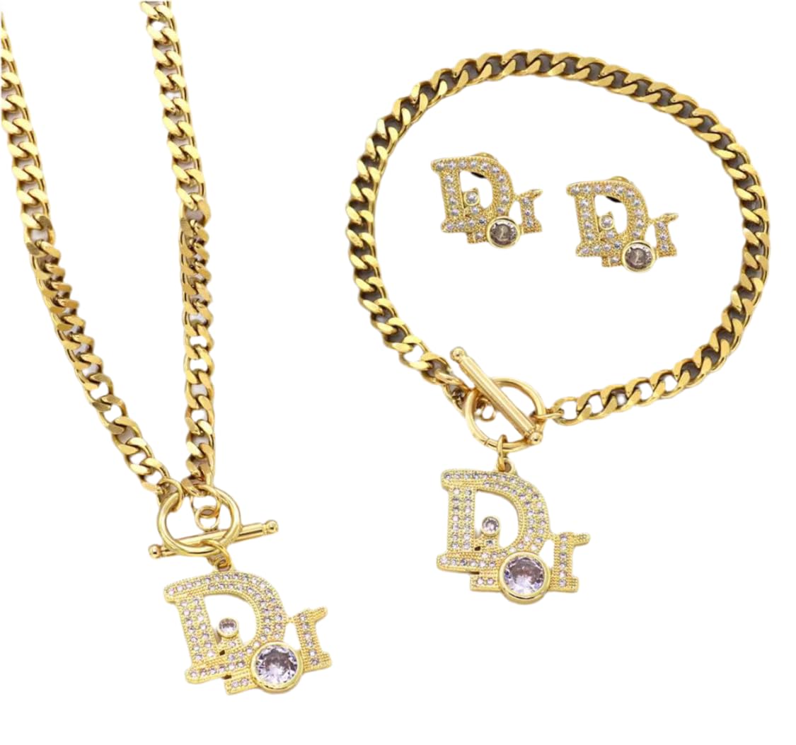 Designer Jewelry Set, 3 Piece Necklace, Earrings, and Bracelet Set, Logo Design, Luxury Fashion Accessories,