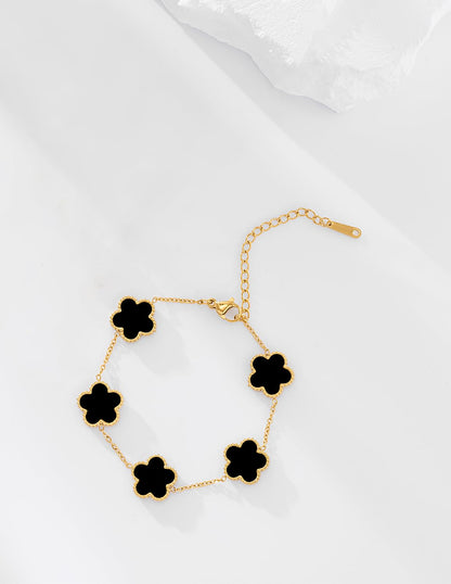 JIEMUCHU Gold Plated Stainless Steel Flower Bracelet Jewelry for Women