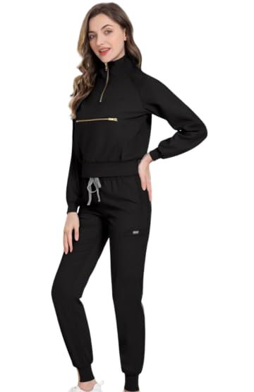 Scrub for Women Set-Long Sleeve Scrub Top with Zipper & Jogger Pants Medical Uniform