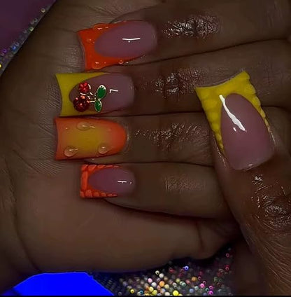 24 Pc Press On Nails Square Shape with Diamonds