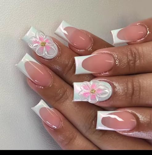 24 Pc Press On Nails Square Shape with Diamonds