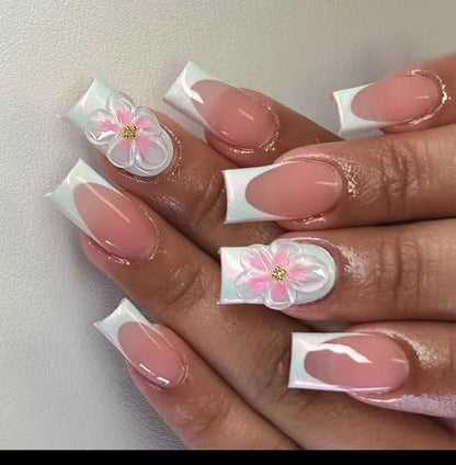 24 Pc Press On Nails Square Shape with Diamonds