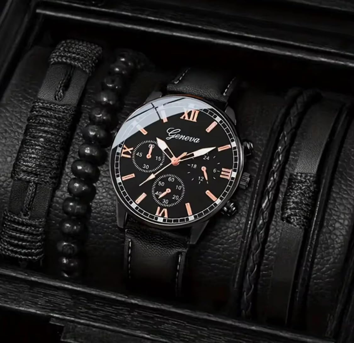 JazzyPlace Men's 3 Piece Set with Black and Brown Straps Stylish Quartz Analog Combo Gift Set with Dial Wristwatch Box for Men Perfect for Business Casual Formal and Daily Men’s Fashion Wear