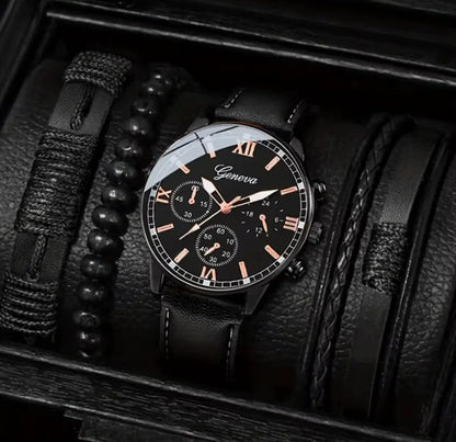 JazzyPlace Men's 3 Piece Set with Black and Brown Straps Stylish Quartz Analog Combo Gift Set with Dial Wristwatch Box for Men Perfect for Business Casual Formal and Daily Men’s Fashion Wear