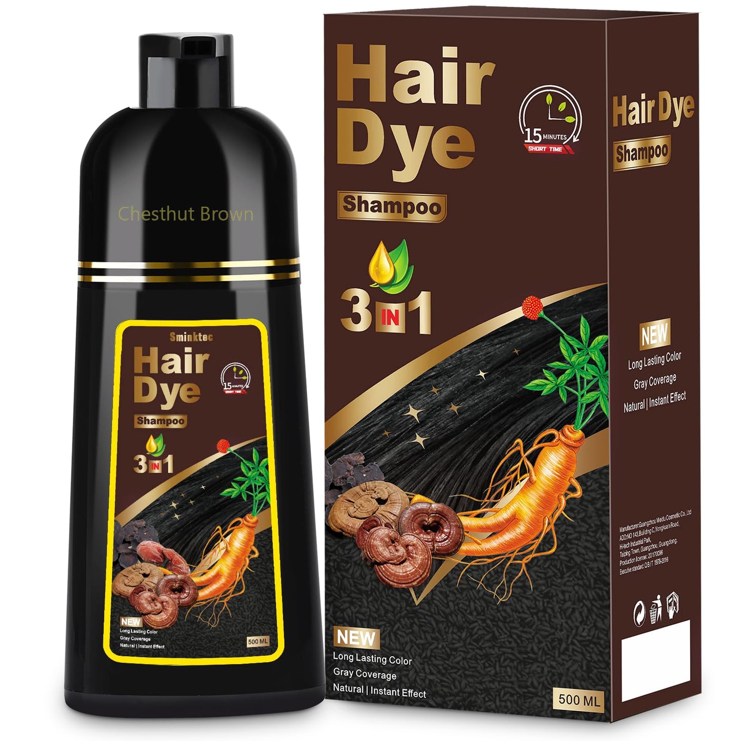 Hair Dye Shampoo 3 in 1 for Gray Hair, Herbal Ingredients Natural Shampoo Hair Dye for Women Men