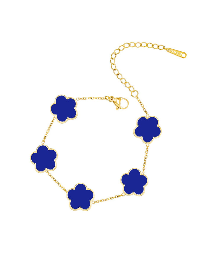 Blue Clover Charm Bracelet for Women – Gold-Plated Stainless Steel, Adjustable Chain, Waterproof, Tarnish-Resistant, Luxury Fashion Jewelry Gift