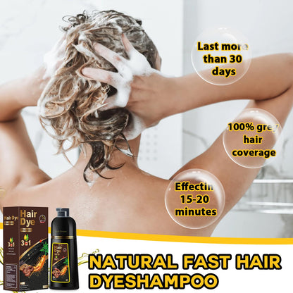 Hair Dye Shampoo 3 in 1 for Gray Hair, Herbal Ingredients Natural Shampoo Hair Dye for Women Men