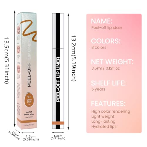 Hxssll Peel Off Lip Stain,Peel off Lip Liner Stain,Long Lasting Waterproof and Transfer Proof,Nude Peel Off Lip Tint Peel Off Lip Finish Highly Pigmented Tattoo Lip Tint Stain