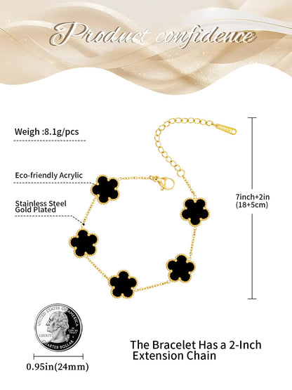 JIEMUCHU Gold Plated Stainless Steel Flower Bracelet Jewelry for Women