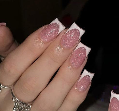 24 Pc Press On Nails Square Shape with Diamonds