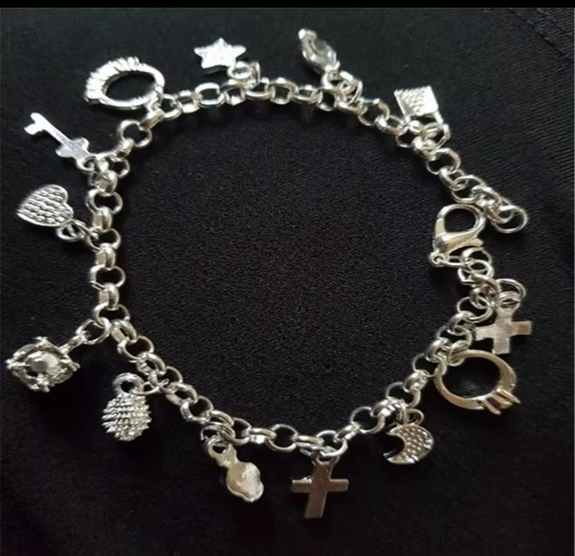 Elegant Silver Charm Bracelet with Crystal Accents Featuring Heart Cross Key Ring and Fashion Charms for Women