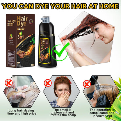Hair Dye Shampoo 3 in 1 for Gray Hair, Herbal Ingredients Natural Shampoo Hair Dye for Women Men