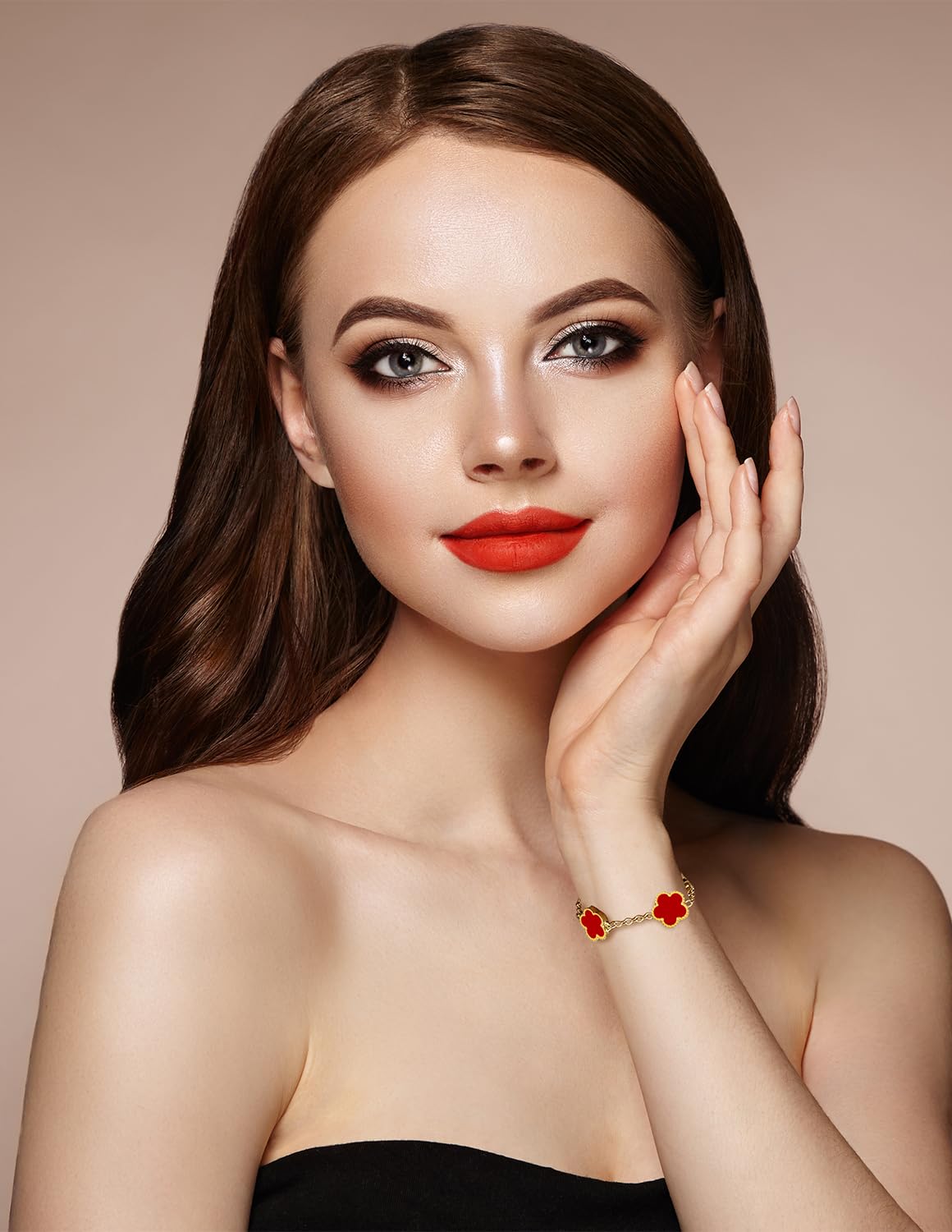 JIEMUCHU Gold Plated Stainless Steel Flower Bracelet Jewelry for Women