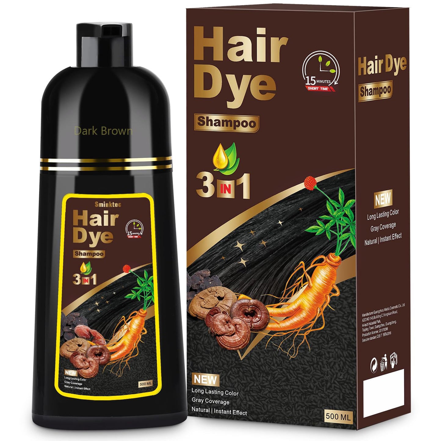 Hair Dye Shampoo 3 in 1 for Gray Hair, Herbal Ingredients Natural Shampoo Hair Dye for Women Men