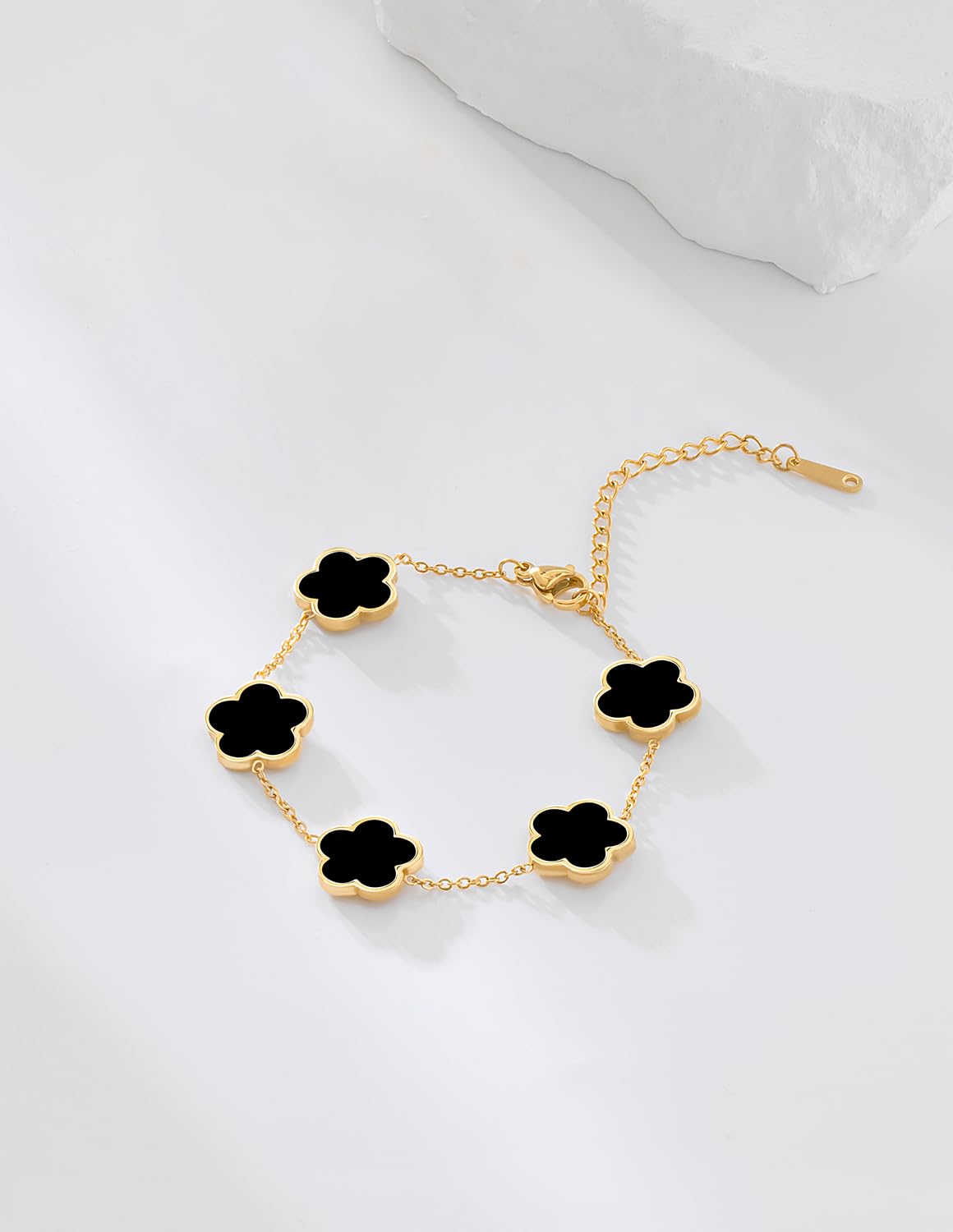 JIEMUCHU Gold Plated Stainless Steel Flower Bracelet Jewelry for Women