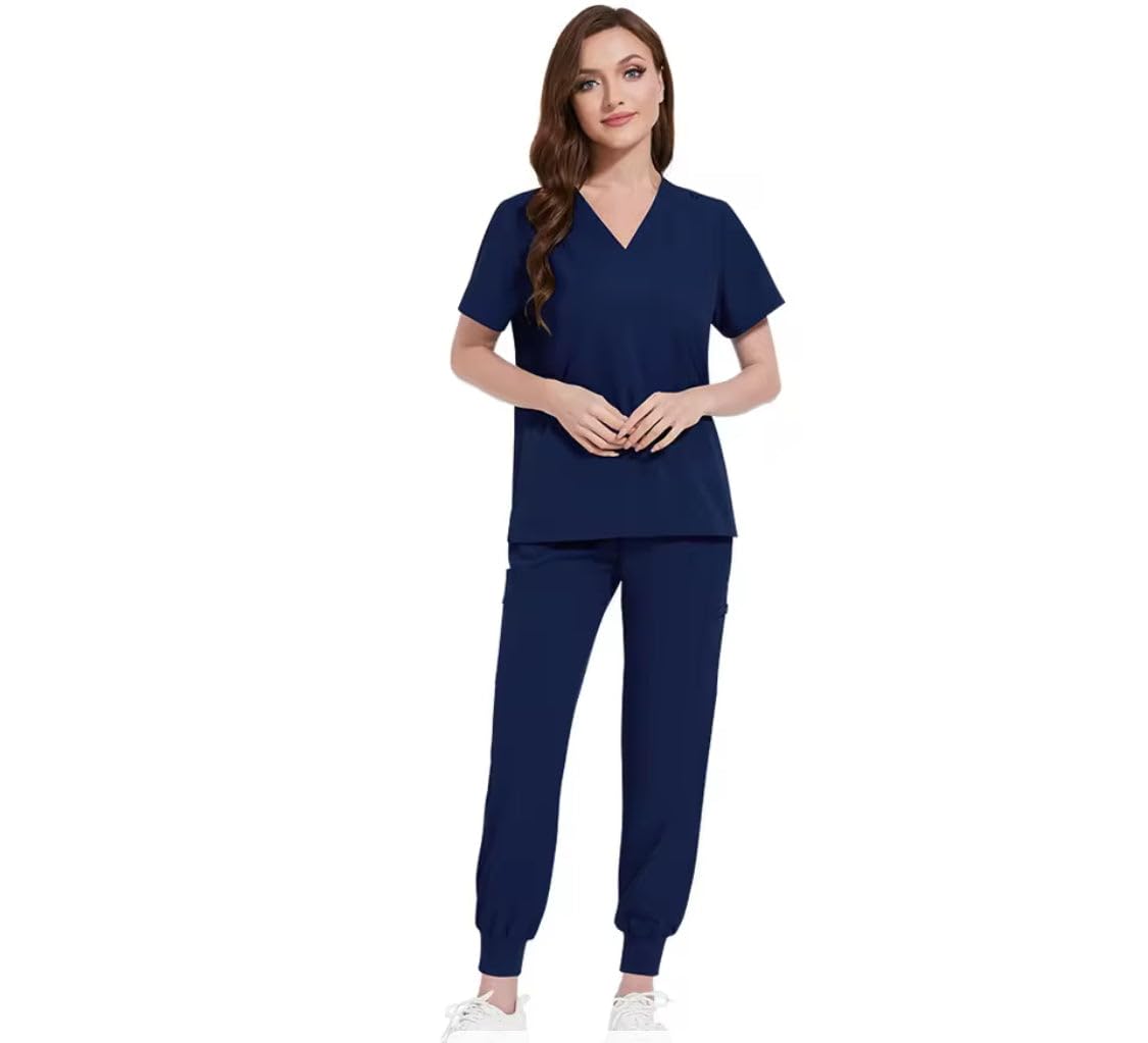 Scrubs for Women V Neck Top & Cargo Pants Scrubs Set