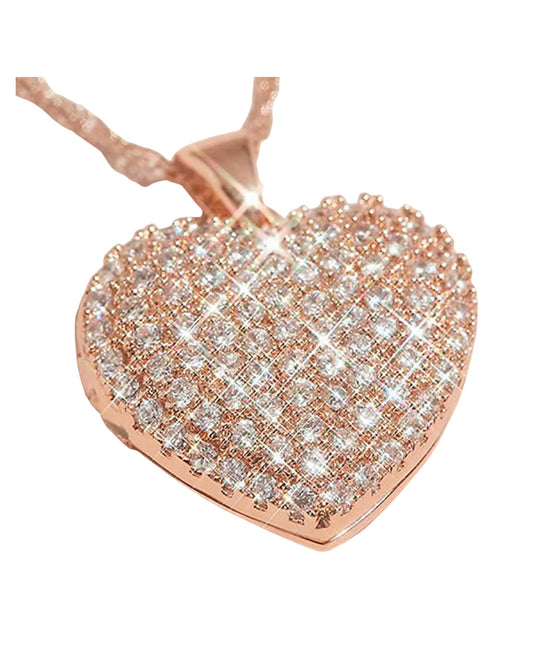 Rose Gold Heart Pendant Necklace, White Gold Accents, Dark Rose