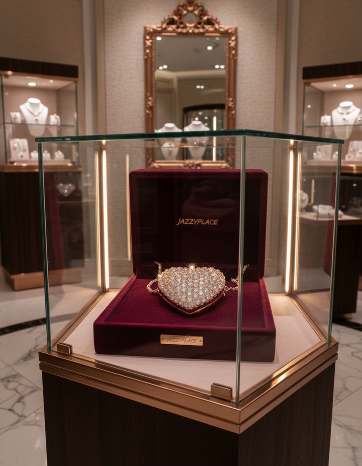 Rose Gold Heart Pendant Necklace, White Gold Accents, Dark Rose