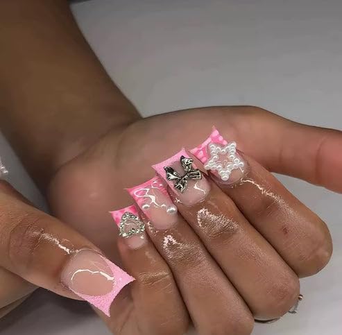 24 Pc Press On Nails Square Shape with Diamonds