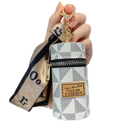 JazzyPlace Cosmetic Makeup Keychain Mini Holder With Compact Portable Design In Brown White and Pink keychain Gift For Women