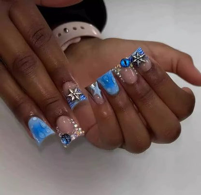 24 Pc Press On Nails Square Shape with Diamonds