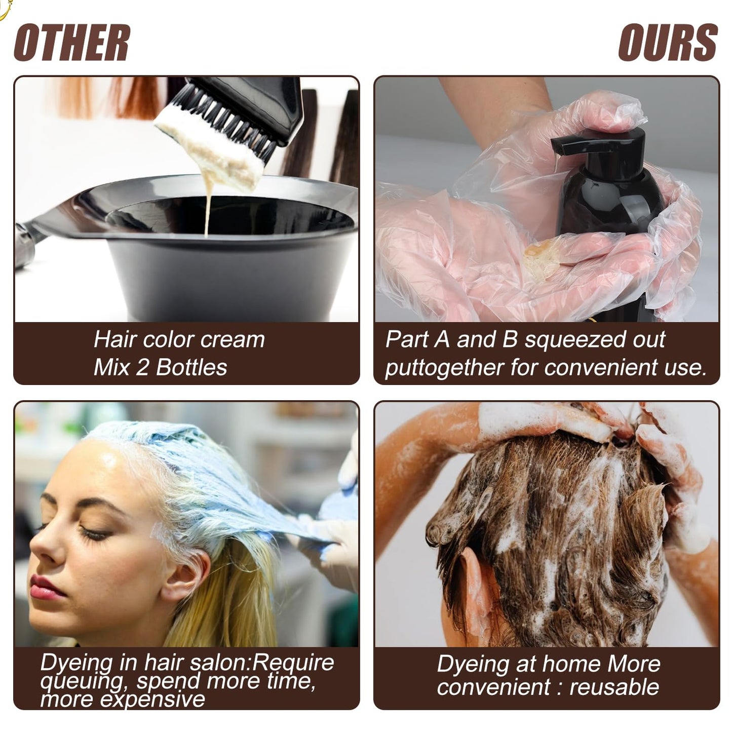Hair Dye Shampoo 3 in 1 for Gray Hair, Herbal Ingredients Natural Shampoo Hair Dye for Women Men