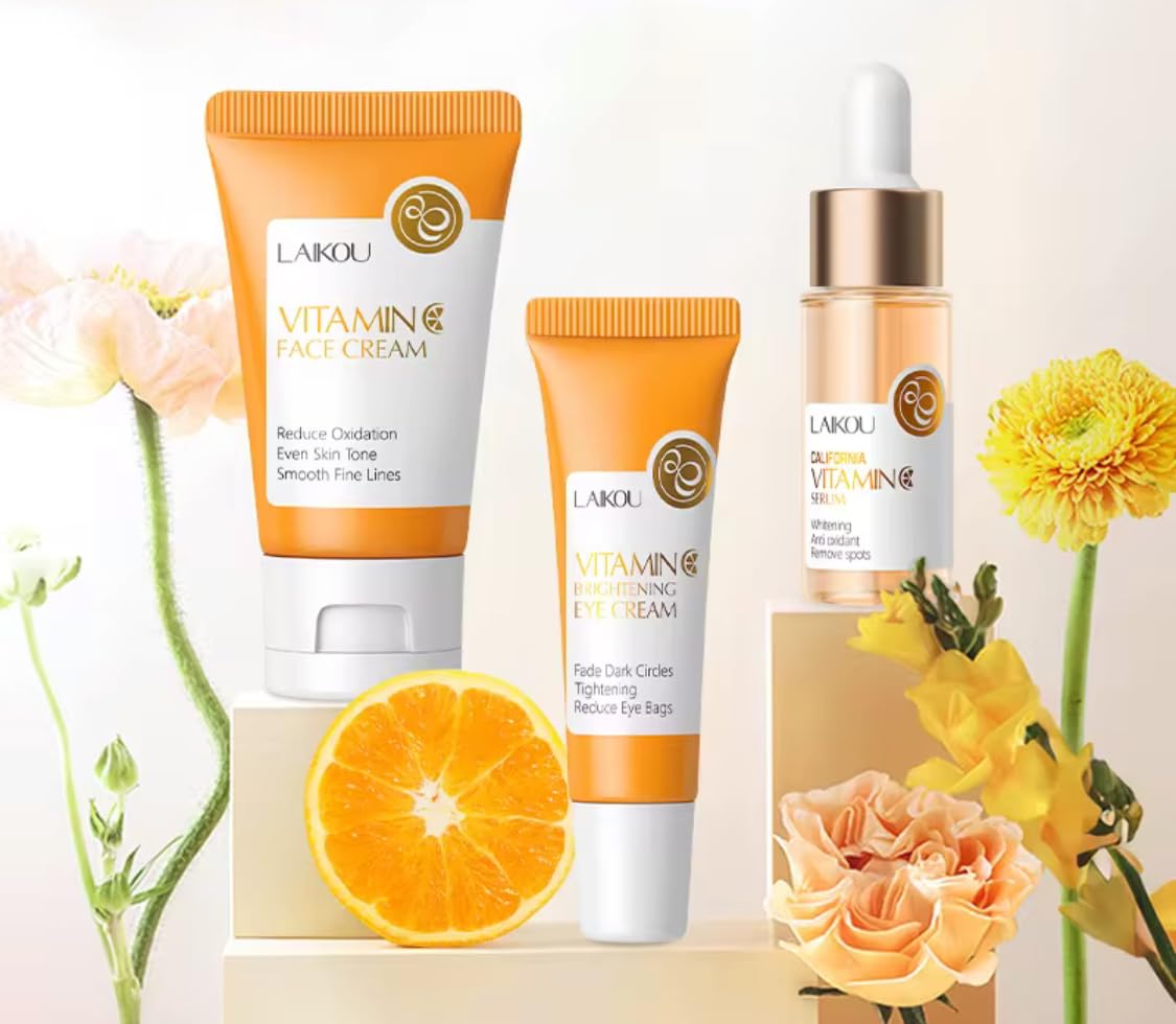 Skincare 3pc Set, Face Cream, Eye Cream and Serum, Brightening and Anti-Aging Treatment