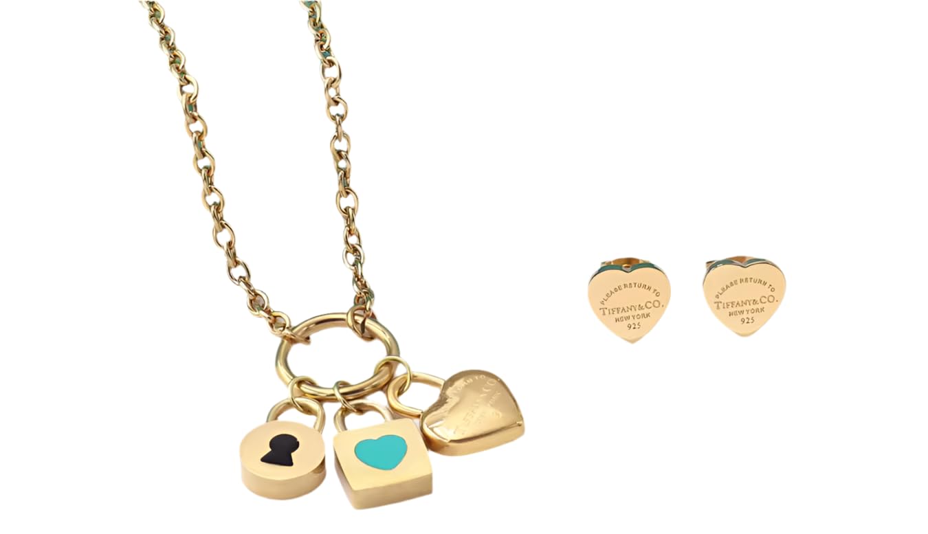 Jewelry Set, 2 Piece Necklace and Earrings Set, Logo,Designer, Luxury Fashion Accessories. GOLD