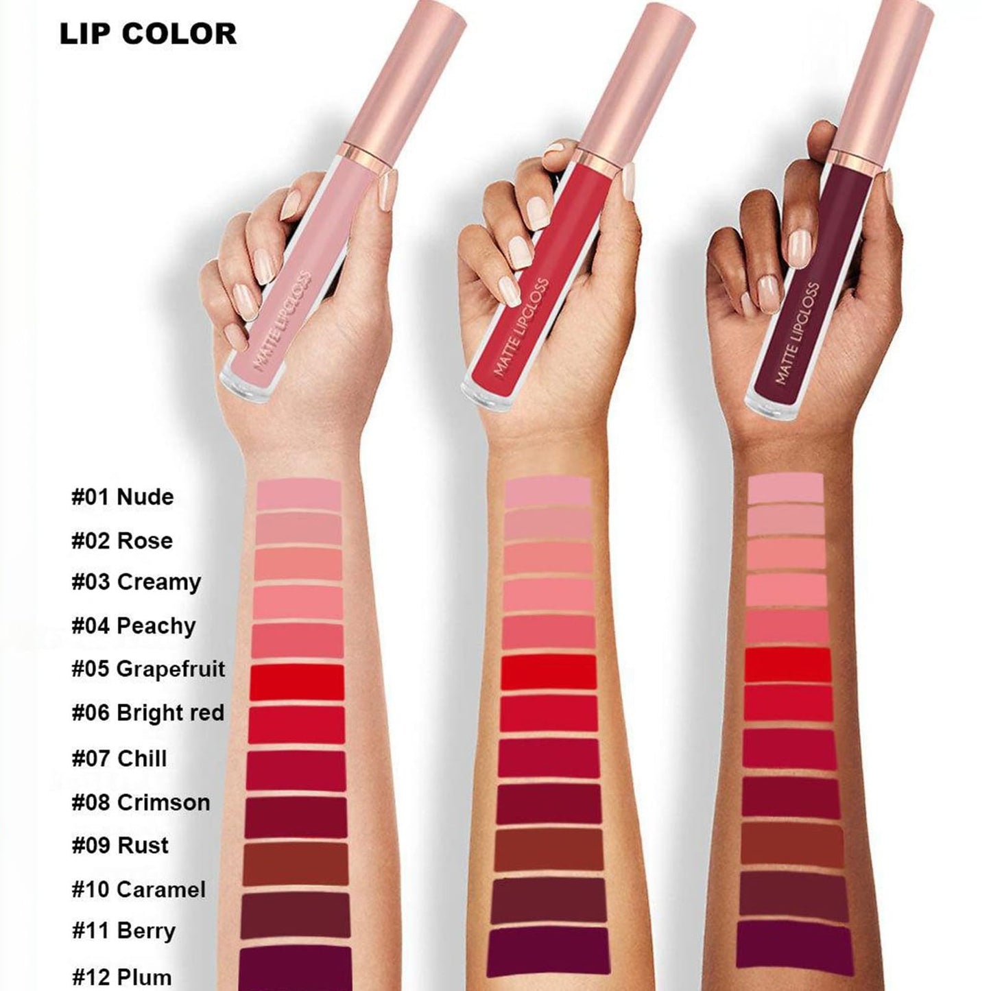 L3STVIKWEA 3 PCS Matte Liquid Lip Glaze Set Waterproof Long Lasting Smooth Lip Gloss Lipstick Non Stick Cup Non Fading Lip Glaze (Color B, One size)