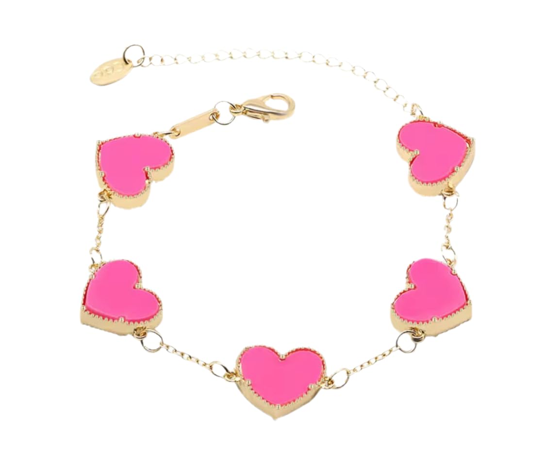 Pink Heart Chain Bracelet, Gold-Tone Links, Fashion Jewelry