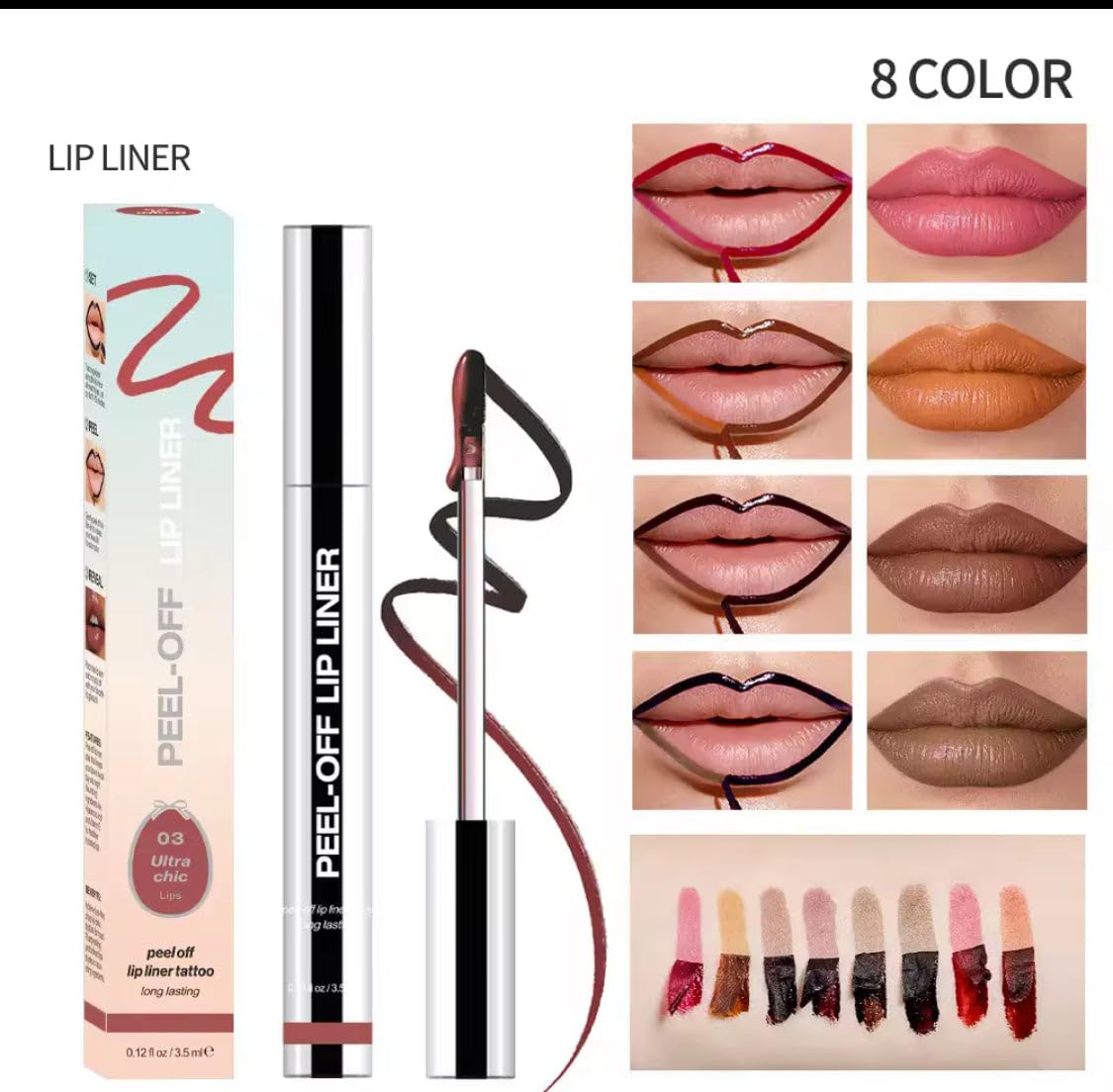 Peel Off Lip Stain, Waterproof & Transfer-Proof Lip Tint, 7 Colors, Long Lasting Matte Finish, Non-Stick Cup Lip Liner