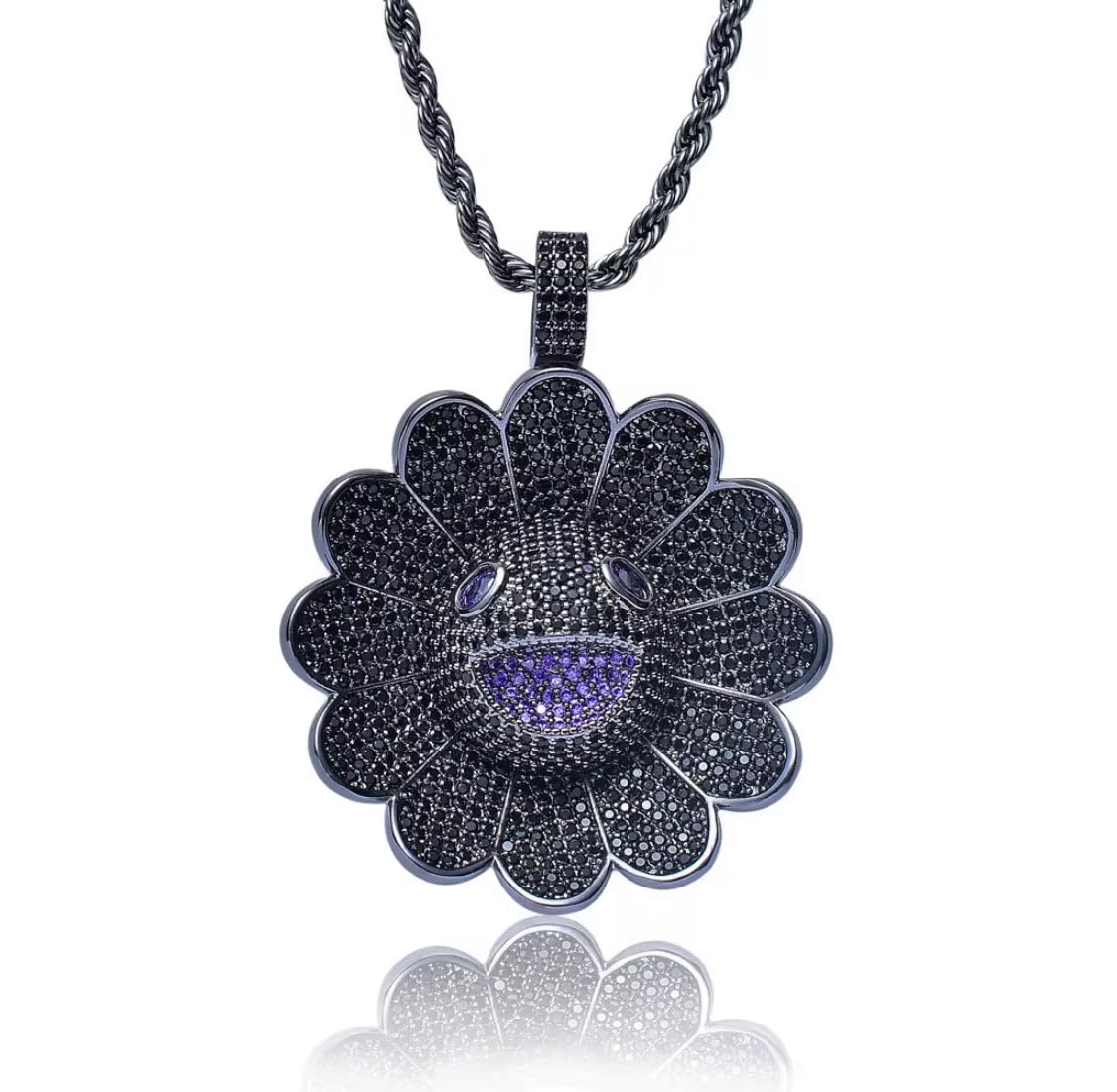 Designer Jewelry Necklace Logo Black Sunflower Rotating Pendant