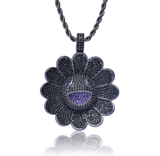 Designer Jewelry Necklace Logo Black Sunflower Rotating Pendant