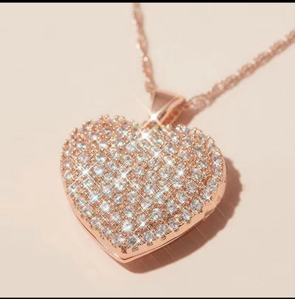 Rose Gold Heart Pendant Necklace, White Gold Accents, Dark Rose