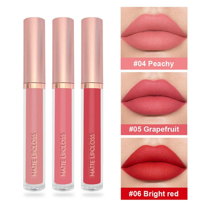 L3STVIKWEA 3 PCS Matte Liquid Lip Glaze Set Waterproof Long Lasting Smooth Lip Gloss Lipstick Non Stick Cup Non Fading Lip Glaze