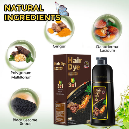 Hair Dye Shampoo 3 in 1 for Gray Hair, Herbal Ingredients Natural Shampoo Hair Dye for Women Men