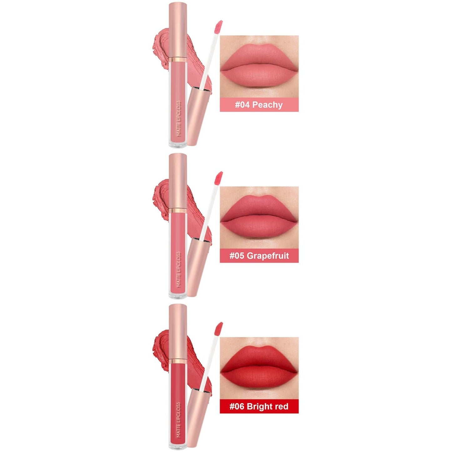 L3STVIKWEA 3 PCS Matte Liquid Lip Glaze Set Waterproof Long Lasting Smooth Lip Gloss Lipstick Non Stick Cup Non Fading Lip Glaze (Color B, One size)