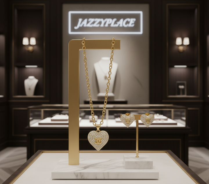 Jewelry Set, 2 Piece Necklace and Earrings Set, Logo Design, Luxury Fashion Accessories