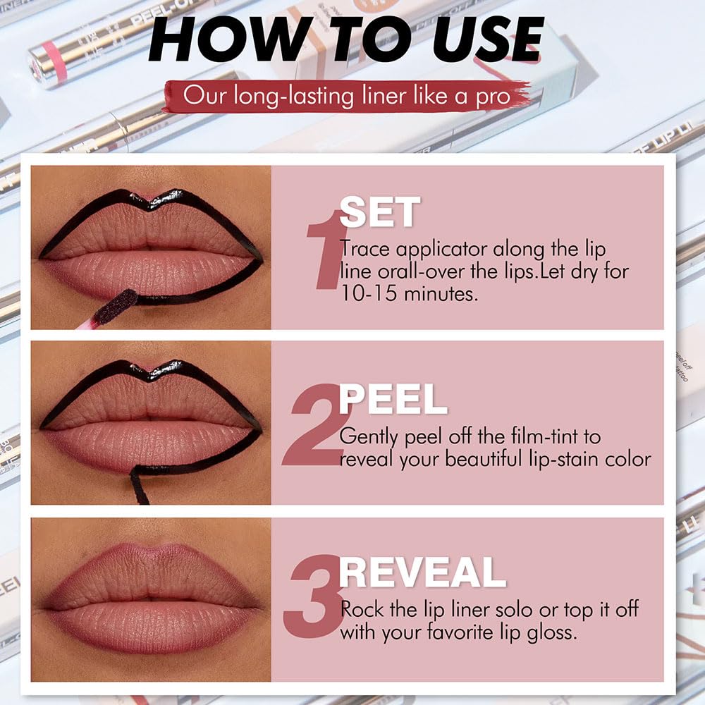 Hxssll Peel Off Lip Stain,Peel off Lip Liner Stain,Long Lasting Waterproof and Transfer Proof,Nude Peel Off Lip Tint Peel Off Lip Finish Highly Pigmented Tattoo Lip Tint Stain