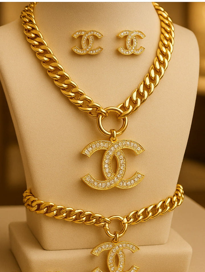 Jewelry Set, 2 Piece Necklace and Bracelet Set, Logo Design, Luxury Fashion Accessories