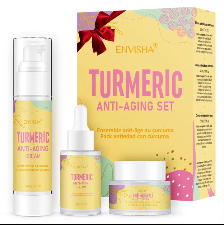 Turmeric Anti-Aging Skincare Set — Serum + Face Cream + Eye Cream | Brightening, Firming & Hydrating 3-Piece Bundle