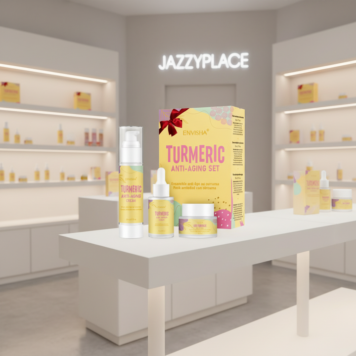 Turmeric Anti-Aging Skincare Set — Serum + Face Cream + Eye Cream | Brightening, Firming & Hydrating 3-Piece Bundle