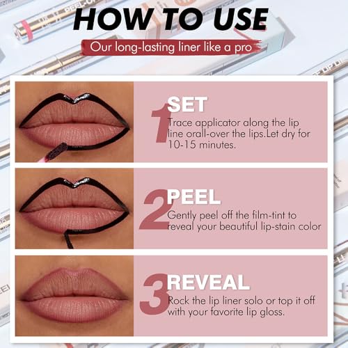 Hxssll Peel Off Lip Stain,Peel off Lip Liner Stain,Long Lasting Waterproof and Transfer Proof,Nude Peel Off Lip Tint Peel Off Lip Finish Highly Pigmented Tattoo Lip Tint Stain