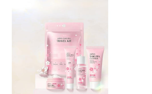Japan Travel Set With Cherry Blossom Skincare Mini Essentials Cleanser Toner Moisturizer Serum Mask Hydrating Brightening Set For Glowing Skin Korean Beauty Kit For All Skin Types On The Go