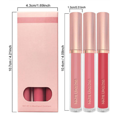 L3STVIKWEA 3 PCS Matte Liquid Lip Glaze Set Waterproof Long Lasting Smooth Lip Gloss Lipstick Non Stick Cup Non Fading Lip Glaze