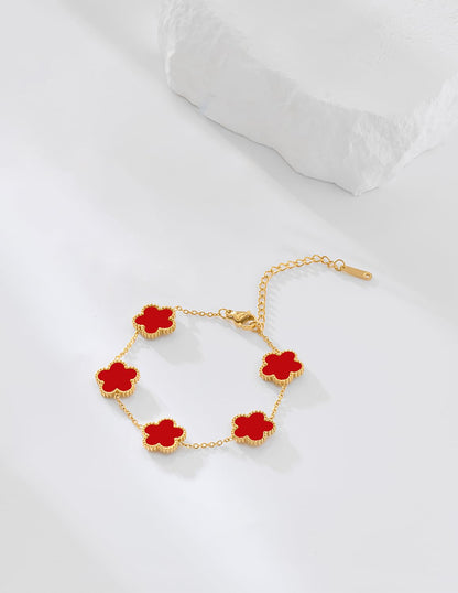 JIEMUCHU Gold Plated Stainless Steel Flower Bracelet Jewelry for Women