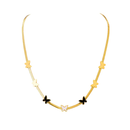 Elegant Gold Butterfly Jewelry Set for Women Includes Necklace Bracelet and Earrings with Black and White Accents Perfect for Gifting and Everyday Fashion