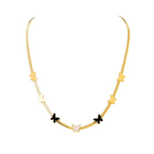 Elegant Gold Butterfly Jewelry Set for Women Includes Necklace Bracelet and Earrings with Black and White Accents Perfect for Gifting and Everyday Fashion